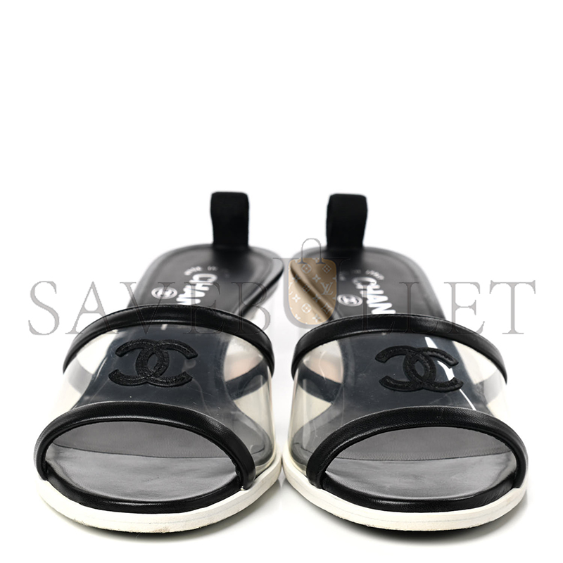 CHANEL LAMBSKIN PVC MULE TRANSPARENT BLACK 